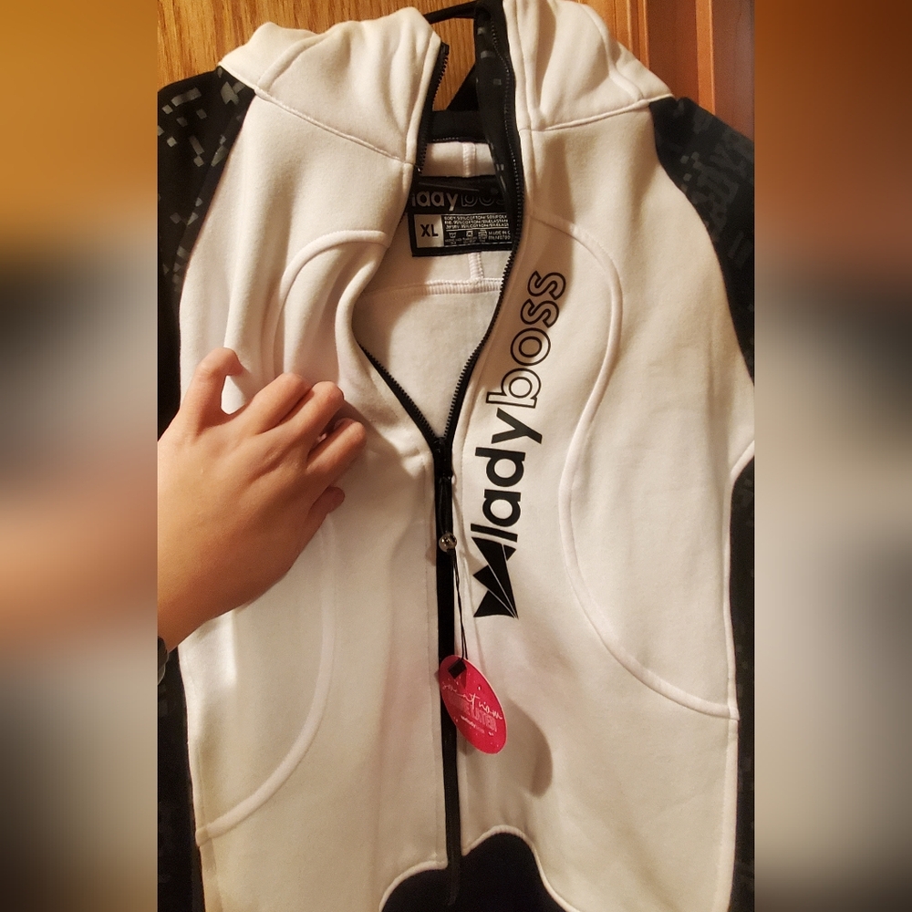 Lady Boss White and Black Logo Jacket Nwt